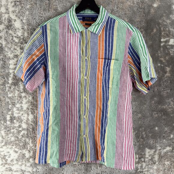 Polo Ralph Lauren Size M Classic Fit Colorful Striped Polo Shirt Short Sleeve Co - Picture 1 of 9